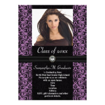Elaborate Purple Black Damask Graduation Personalized Invites