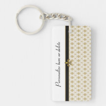 Elegant Black Gold Fleur de Lis Pattern Rectangle Acrylic Keychains