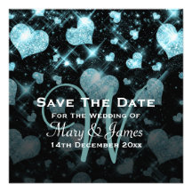 Elegant Save the Date Wedding Glitter-Herz-Blau Individuelle Ankündigungskarte