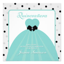 Elegant Teal and Black Formal Gown Quinceañera Custom Invite