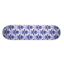 Elegant Vintage Blue and White Damask Pattern Skate Deck