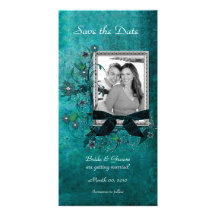 Elegante aquamarine BlumenSave the Date Foto-Karte Individuelle Photo Karten