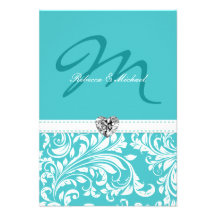 Elegante aquamarine Monogramm-Hochzeit UAWG Karten Einladungskarten