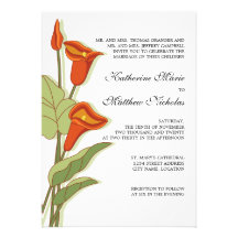 Elegante Calla-Lilie in den orange Hochzeits-Einla