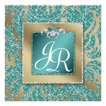 Elegante Hochzeit laden Blatt-aquamarinen mit Blum einladungen