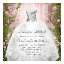 Elegante rosa Rosen weiße Quinceanera Einladungen