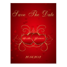 Elegante rote Herzen - Save the Date Postkarte