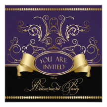 Elegante Ruhestands-Party Einladungs-lila Goldquer