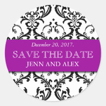 Elegante Save the Date Damast-Aufkleber lila