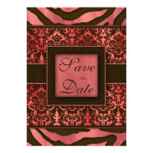 Elegante Save the Date Kartezebra-Damast-Koralle Personalisierte Einladungskarten