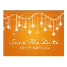 Elegante Save the Date schimmernde Sterne orange Postkarten