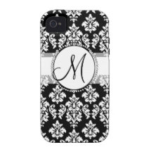 Elegante schwarze Damast-Monogramm iPhone 4 Case-M