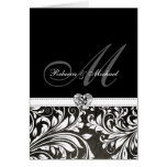 Elegante schwarze u. weiße Damast-Monogramm-Einlad Grußkarten