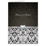 Elegante schwarze u. weiße Damast-Monogramm-Einlad Grußkarten