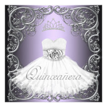 Elegante silberne lila Quinceanera Einladungen