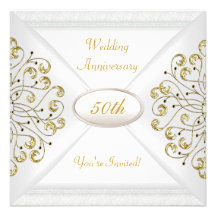 Eleganter 50. Hochzeitstag-weißes Gold Personalisierte Ankündigungskarte