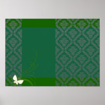 Eleganter grüner Damast und weiße Blüte Plakat