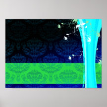 Eleganter grüner und blauer Damast Plakat