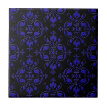 Eleganter Kobalt-Blau-und Schwarz-Damast Keramikfliesen