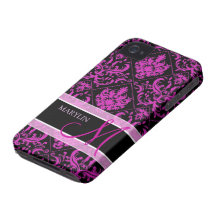 Eleganter lila u. schwarzer Damast mit Monogramm Case-Mate iPhone 4 Hülle