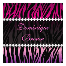 Eleganter rosa und schwarzer Jeweled Zebra laden e Ankündigungskarten