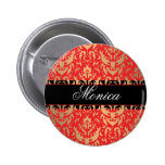 Eleganter Rot-und Goldschimmer-Damast addieren Ihr Anstecknadelbuttons