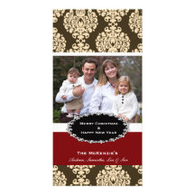 Eleganter Weihnachtsbrown-Damast Fotokarte