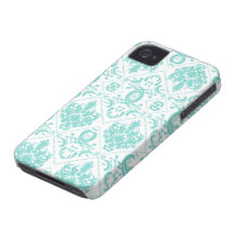 Elegantes Aqua-blaue und weiße Damast-Muster iPhone 4 Etuis