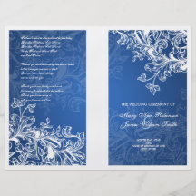 Elegantes Hochzeits-Programm-Vintager Wirbel blau Flyer Druck