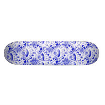 Elegantes Königsblau-weißes Spitze-Damast-Muster Individuelle Skateboarddecks