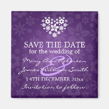Elegantes Save the Date blumiges Herz lila Magnete