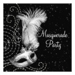 Elegantes Schwarz-weißes Maskerade-Party Personalisierte Einladungskarte