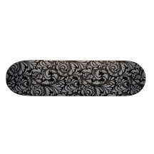 Elegantes schwarzer und silberner Damast-Blumenmus Personalisierte Skateboards