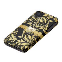 Elegantes Schwarzes und GoldDamasked Monogramm iPhone 4 Hülle