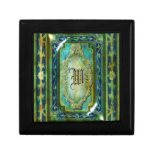 Elegantes viktorianisches Vintages blaues Monogram Schmuckschachtel