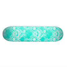 Elegantes Vintages aquamarines Türkis-Spitze-Damas Skateboarddecks