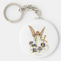Engel mit Kreuz-und Clematis-Blume Schlüsselband