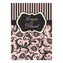 Erröten Rosa, Creme, grauer Damast Striped Einladu