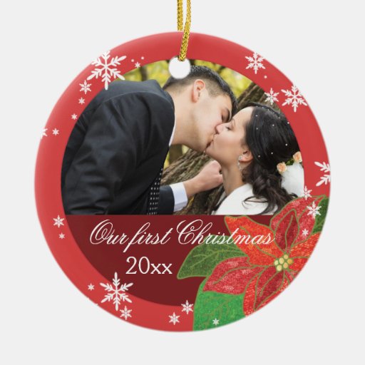 Erstes Geschenk des Poinsettia-Hochzeits-Paares We Weihnachtsornament