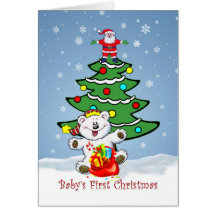Erstes Weihnachten mit Baum, Sankt, Teddybärkarte