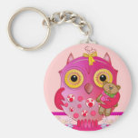 Eule keychain mit Babyeule und ihrem Bären Schlüsselanhänger