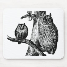 Eulen-Eulen-Vogel-Vogel-Vintager hölzerner Stich Mousepads