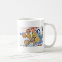 Eurobanknoten und Münzen Tasse