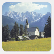 Europa, Österreich, Gosau. Der Helm der Kirche Quadratsticker
