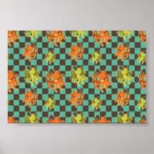 Extravagante Kraken-Checkered Muster Posterdrucke