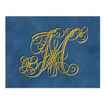 Extravaganter königlicher Monogramm-Buchstabe M Postkarten