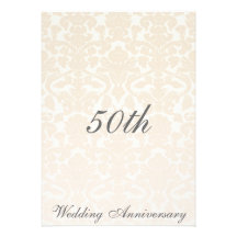 Fancy Beige Damask Wedding Anniversary Invitation