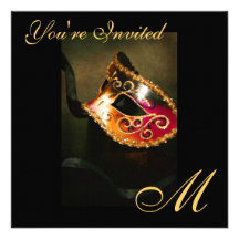 Fantasie-Maskerade-Masken-Monogramm-Goldeinladung