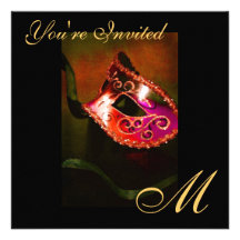 Fantasie-Maskerade-Masken-Monogramm-Rot-Einladung