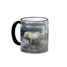 Fantasie-weißes Pferde-u. Ozean-Brandungs-Geschenk Teetassen